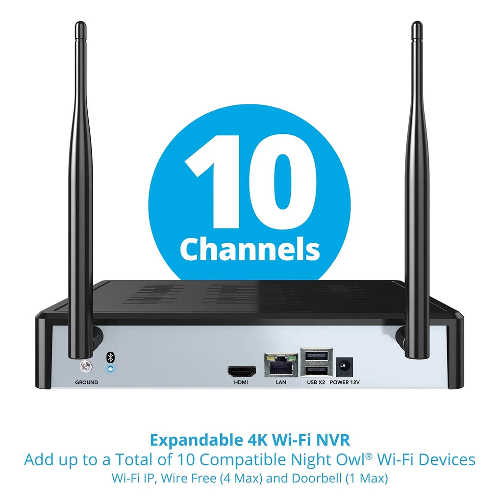 Night Owl 10 Channel 4K Wi-Fi NVR with 1TB Hard Drive and 3 Wire Free (Battery) 1080p HD Spotlight Cameras