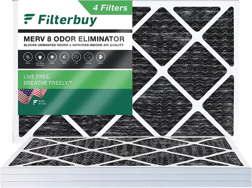 Filterbuy 16x24x1 MERV 8 Odor Eliminator Pleated HVAC AC Furnace Air Filters with Activated Carbon (4-Pack)