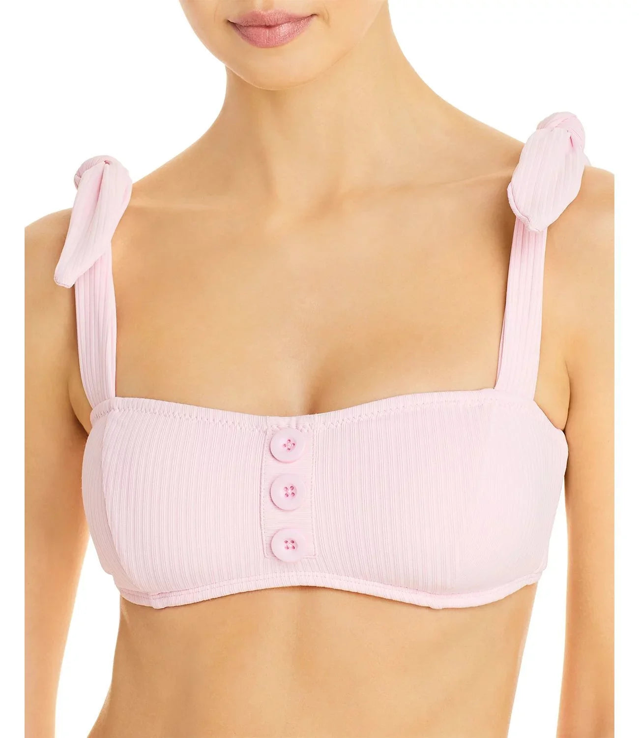 Shoshanna Ribbed Tie Strap Bikini Top, Pink, C