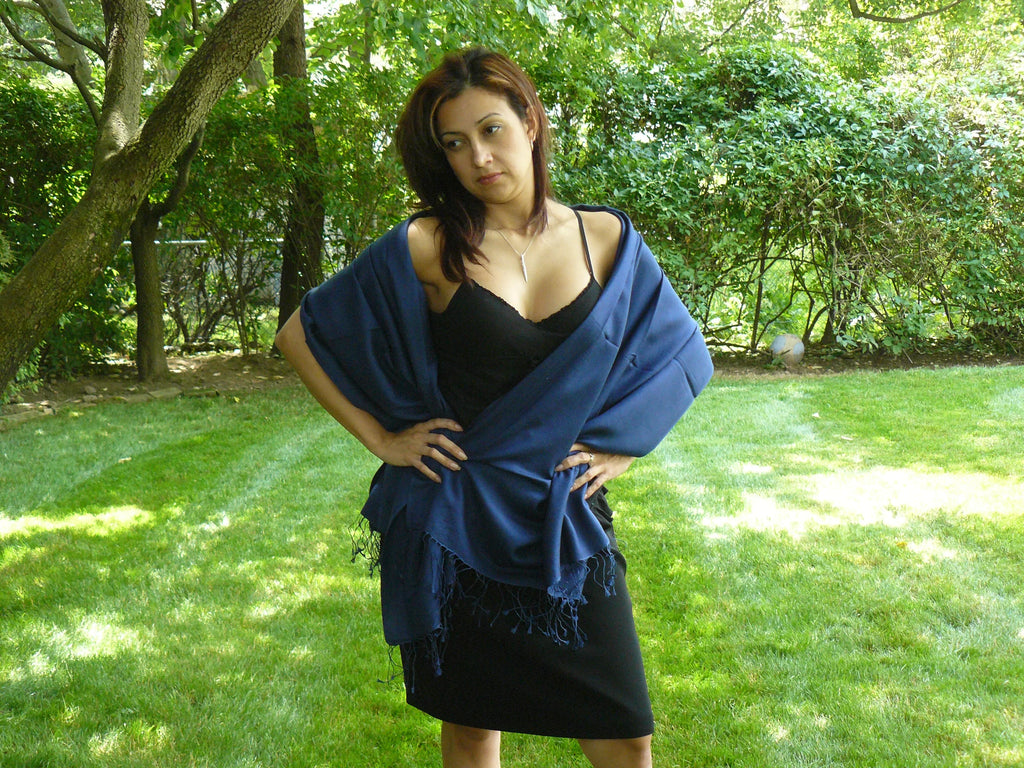 Scarf/Scarves/Shawl/Shawls/Stole/Wrap/Pashmina Scarf/Pashmina Shawl/Cashmere/Cashmere Scarf/Wool/Silk (Inky Navy)