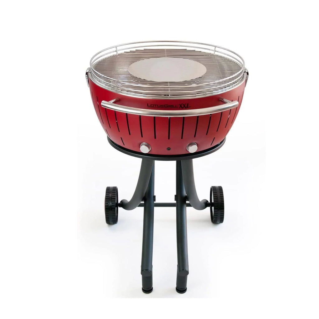 LotusGrill Smokeless Barbecue for Outdoor Dining with Glass Lid Wrap and Stand - Red