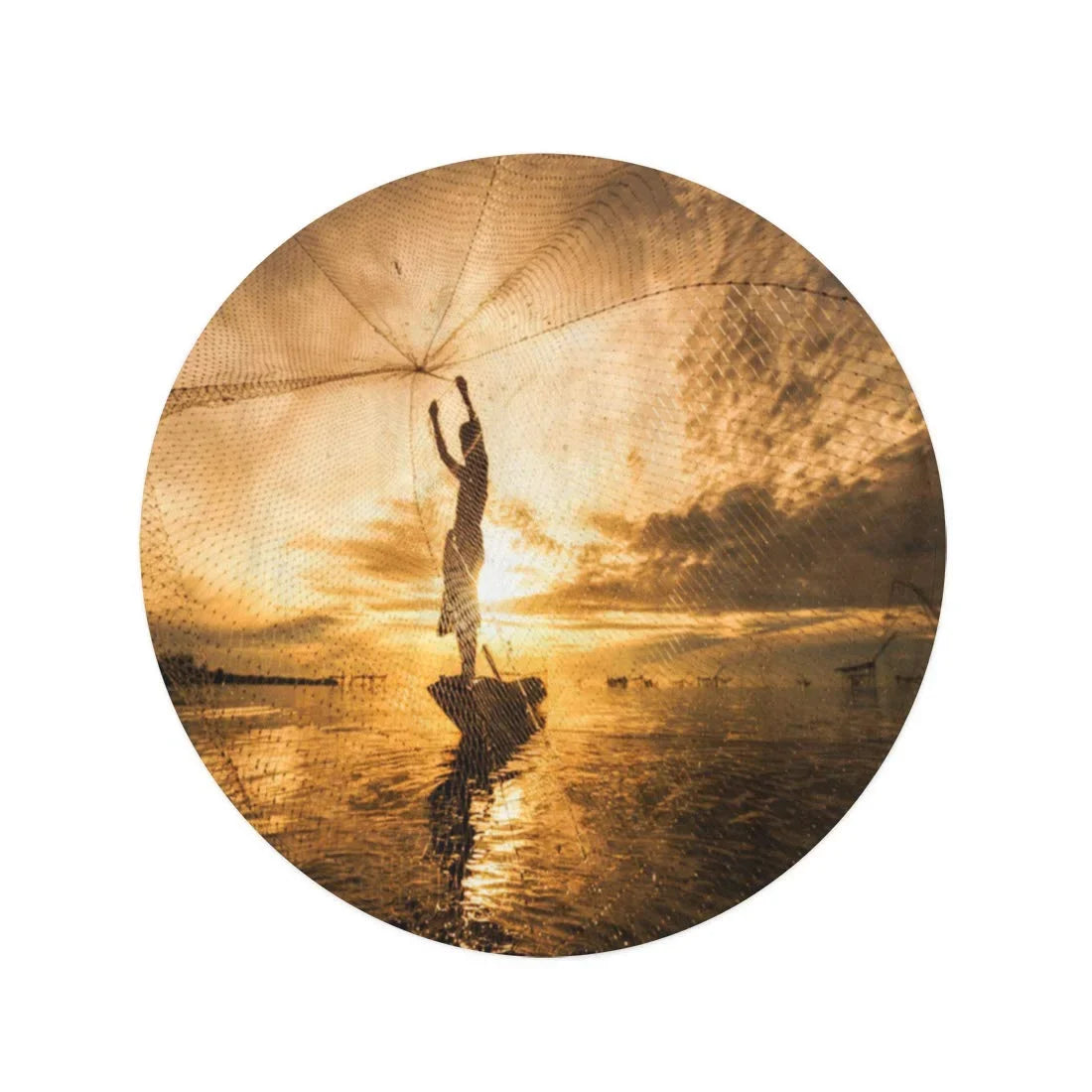 SIDONKU 60 inch Round Beach Towel Blanket Vietnam Silhouette Fisherman Fishing Nets Watercraft Thailand Lifestyle Cambodia Travel Circle Circular Towels Mat Tapestry Beach Throw