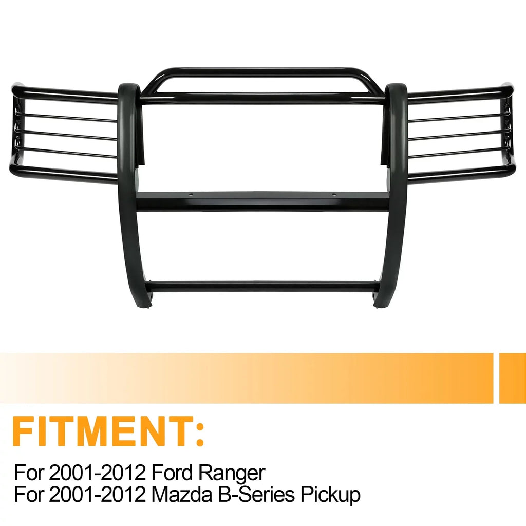 HECASA Front Grille Brush Guard Grill for Ford Ranger Mazda B4000 Pickup Truck 2001 02 03 04 05 06 07 08 09 10 11 2012 Powder Coated Black Steel