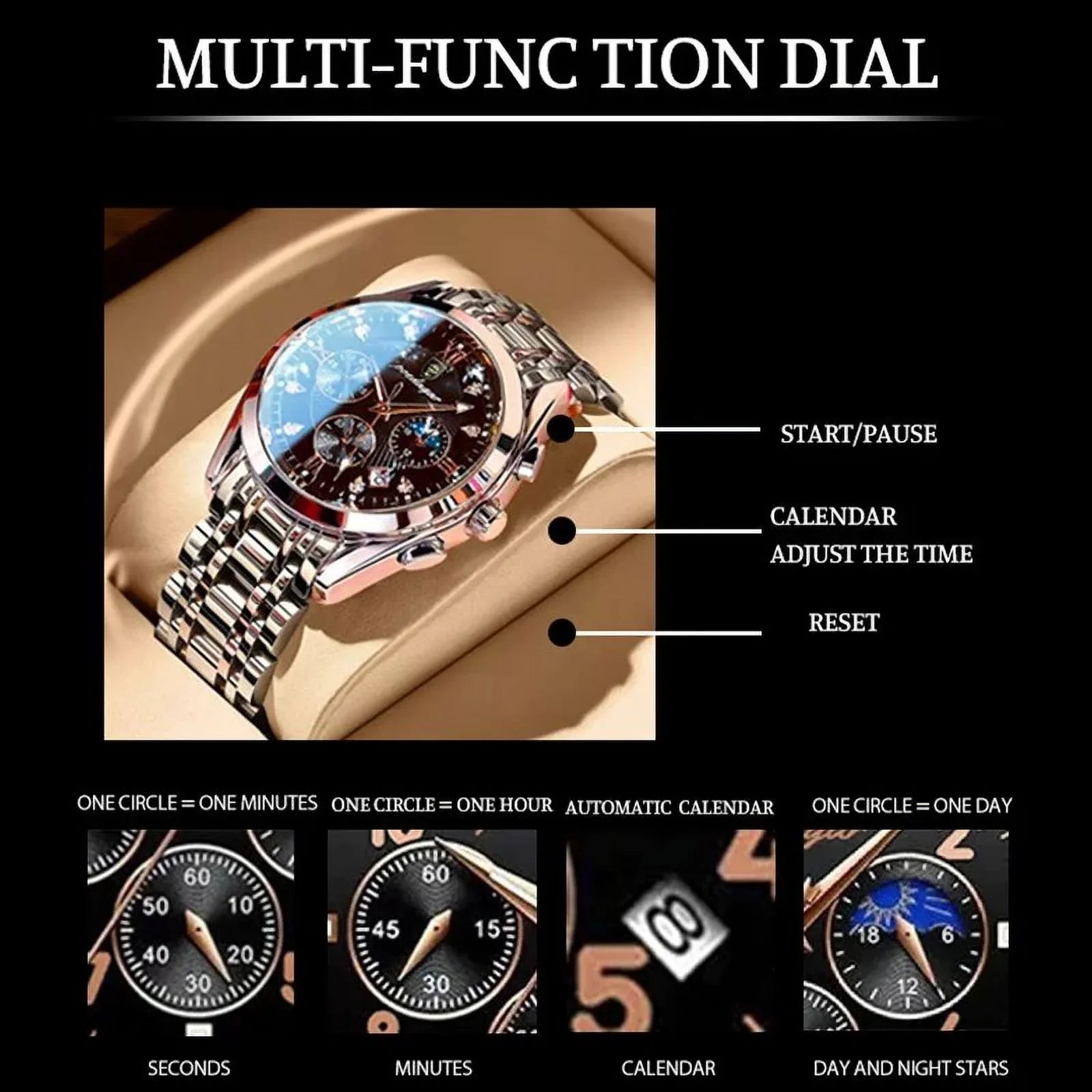 POEDAGAR Men Watch Sport Chronograph Quartz Watches Top Brand Luxury Full Steel Waterproof Luminous Date Man Fashion Wristwatch 8169 Black S