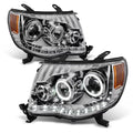 AKKON - For Toyota Tacoma Chrome Clear Dual Halo Ring DRL Daylight LED Projector Headlights Replacement Pair
