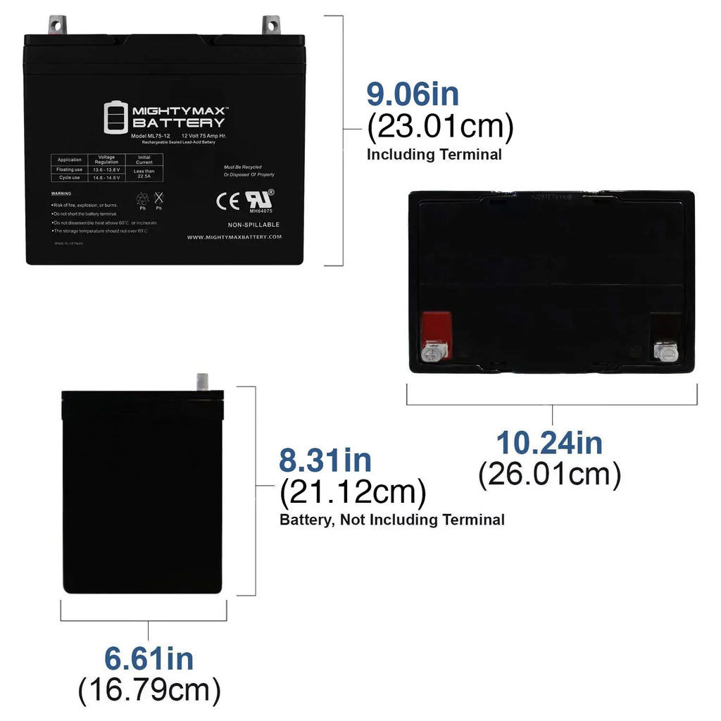 ML75-12 12V 75Ah Replaces Quantum Q6000Z, Pediatric, R-4000 Battery
