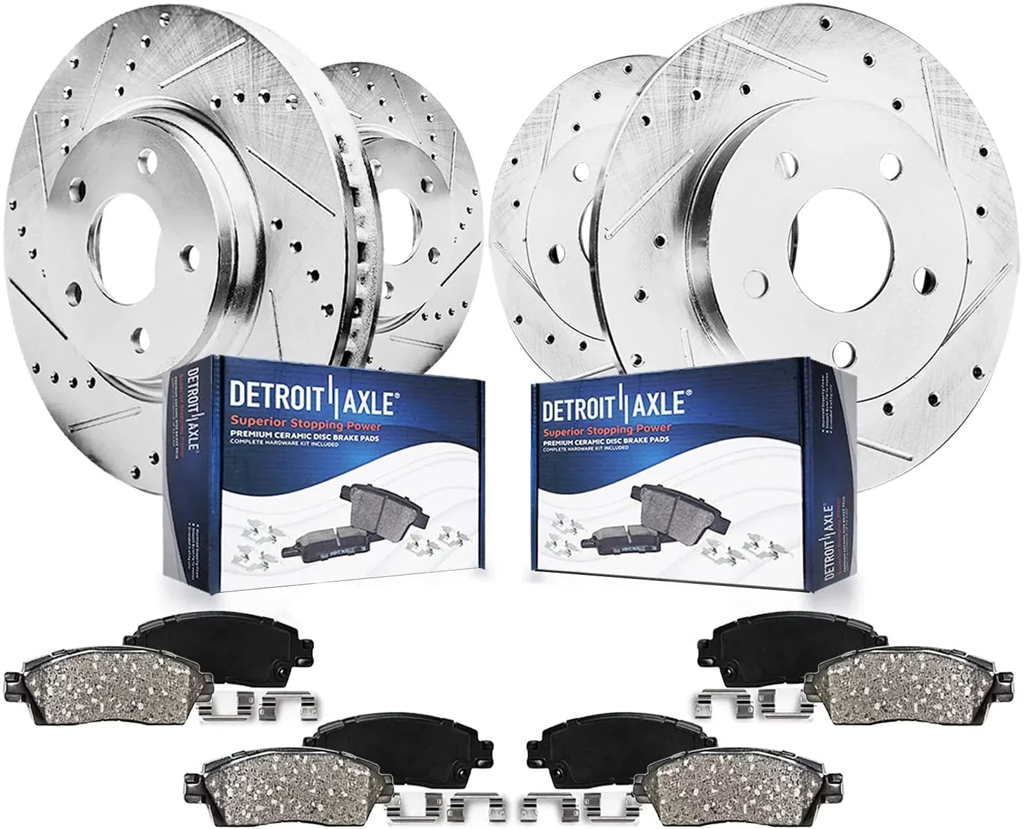 Detroit Axle - Brake Kit for 2012-2017 Toyota Camry 2013-2018 Avalon Lexus ES350 ES300h Drilled & Slotted Disc Brake Rotors 2014 2015 2016 Ceramic Brakes Pads Front & Rear Replacement