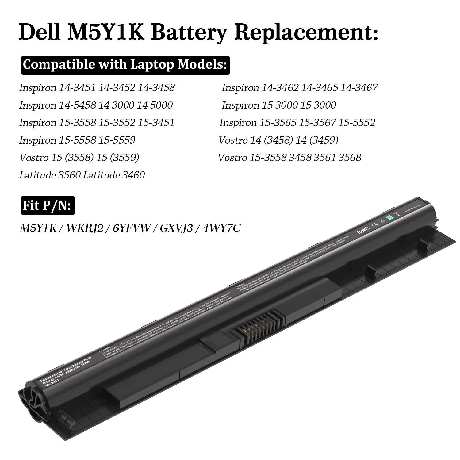 M5Y1K 50 Batteries for Dell Inspiron 5559 5558 3551 3451 3558 3567 5755 5756