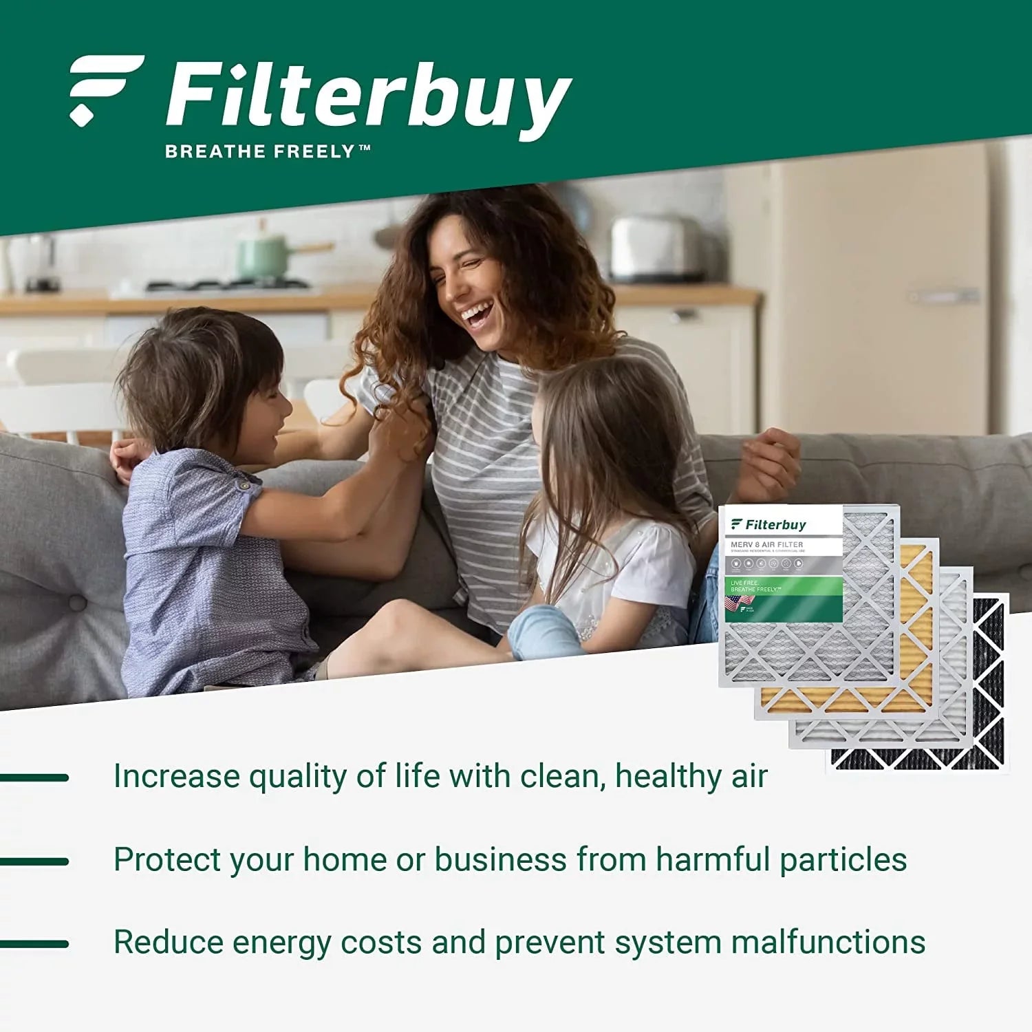 Filterbuy 12x25x1 MERV 13 Pleated HVAC AC Furnace Air Filters (4-Pack)