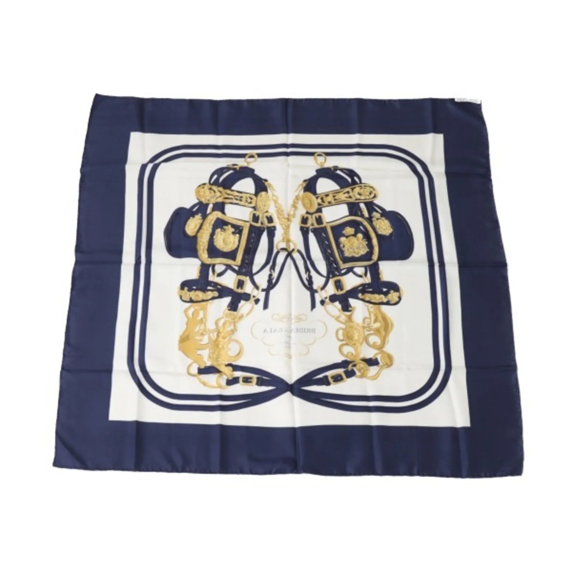 Pre-Owned HERMES BRIDES de GALA Carre90 Hermes Blue Scarf (Good)