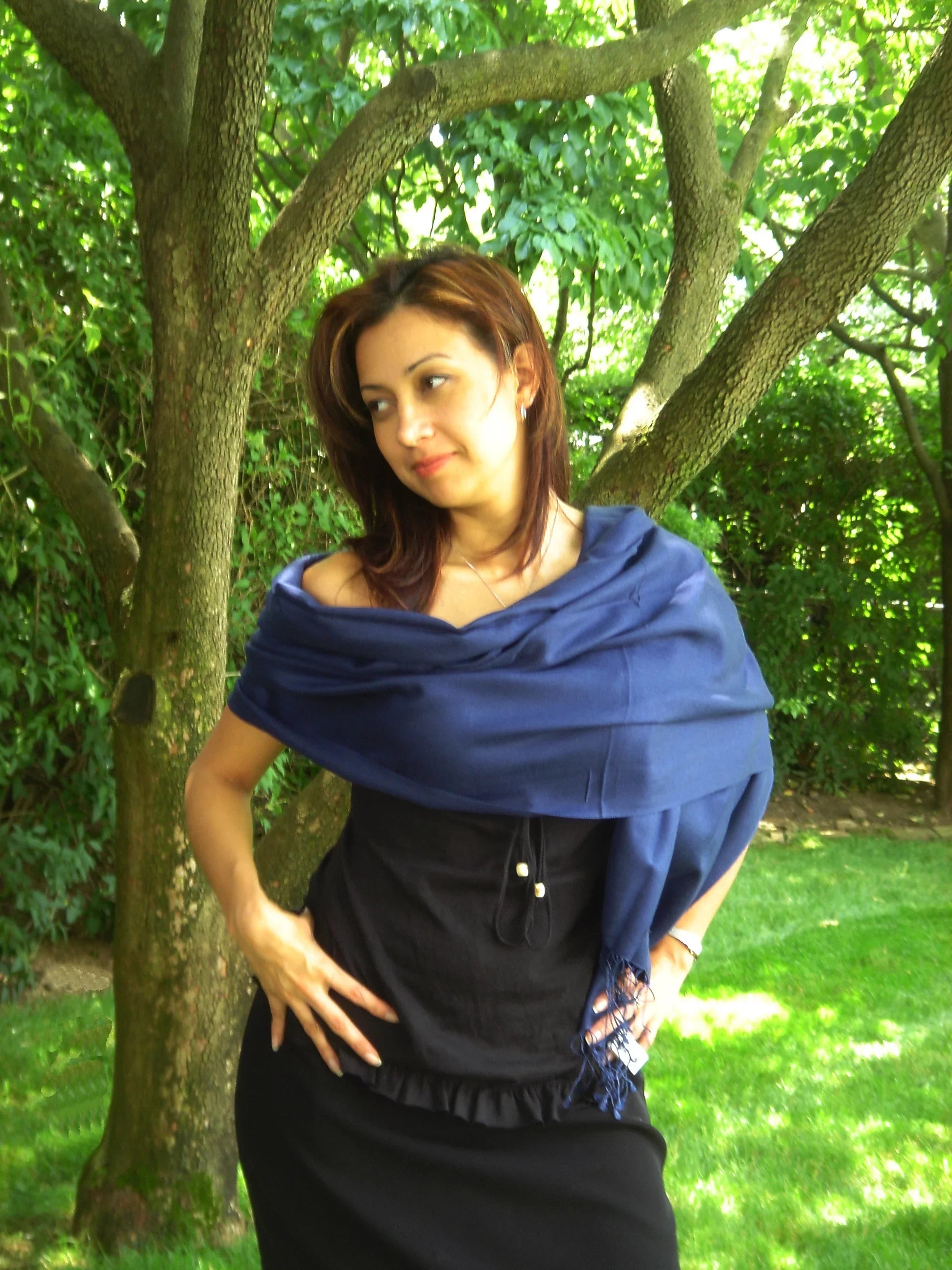 Scarf/Scarves/Shawl/Shawls/Stole/Wrap/Pashmina Scarf/Pashmina Shawl/Cashmere/Cashmere Scarf/Wool/Silk (Inky Navy)