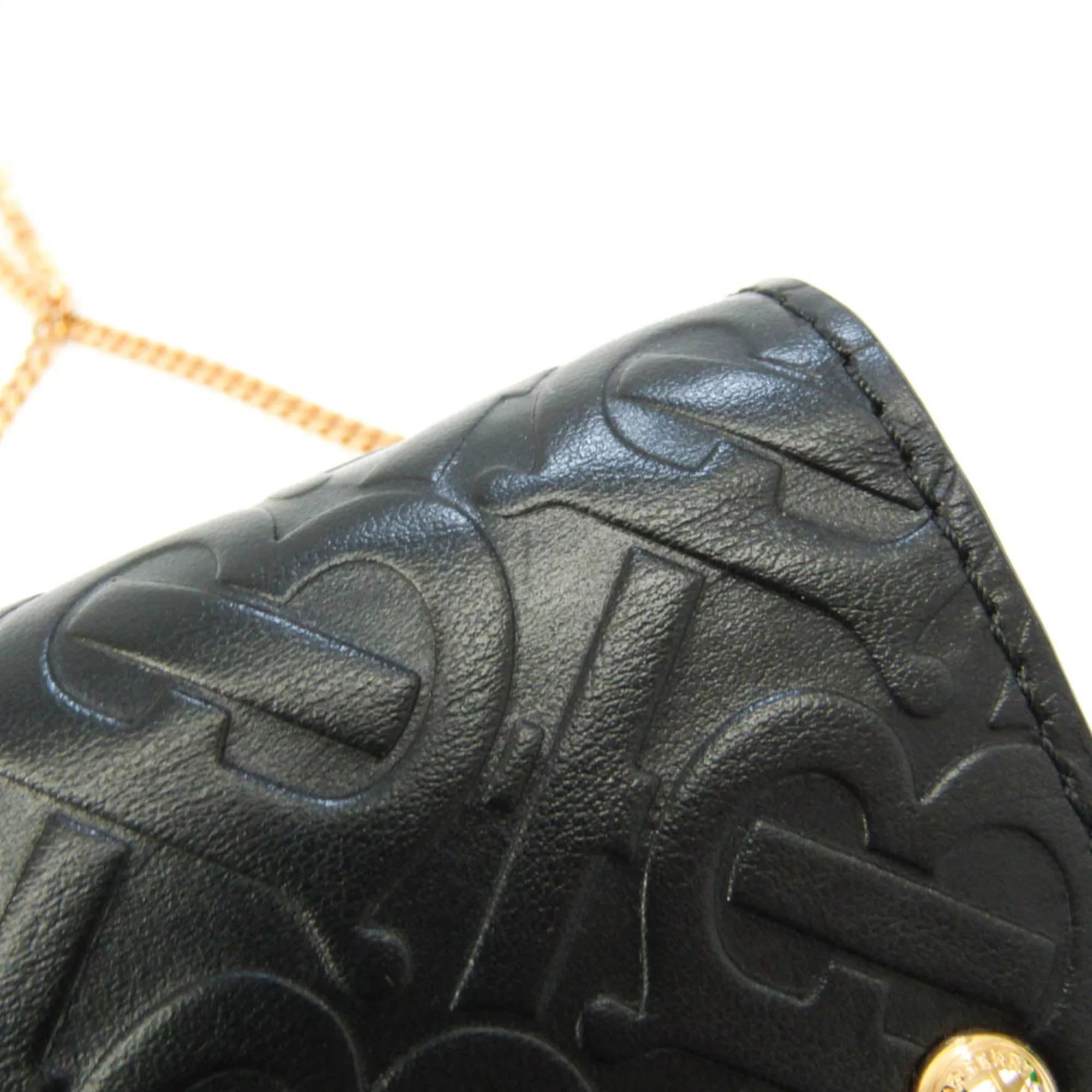Pre-Owned Burberry Chain Coin Case 8011333 Leather Card Case Black (Good)