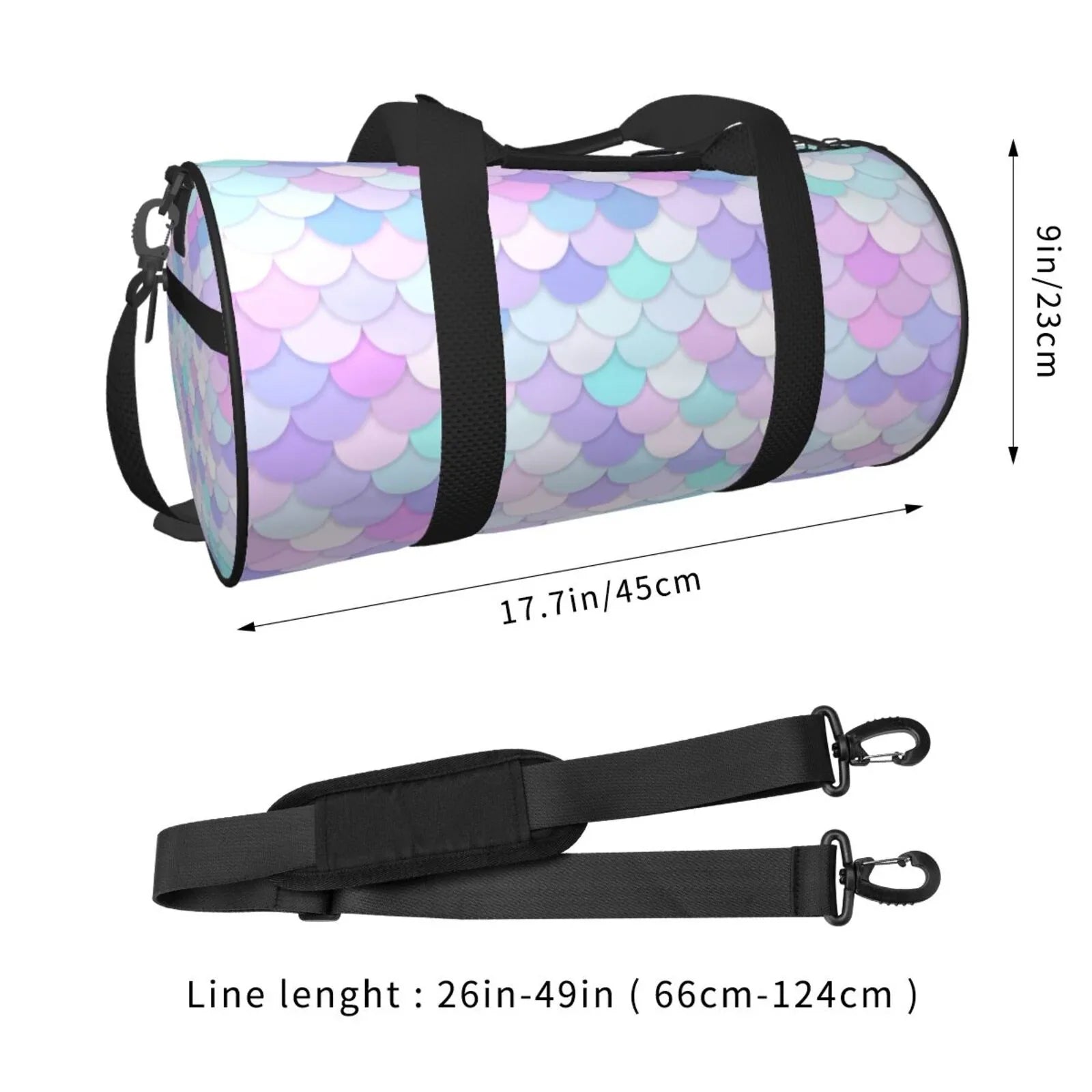 Coaee Rainbow Scales Large Capacity Travel Luggage Bag Cylinder Gym Bag Waterproof Sports Bag with Pocket and Compartment
