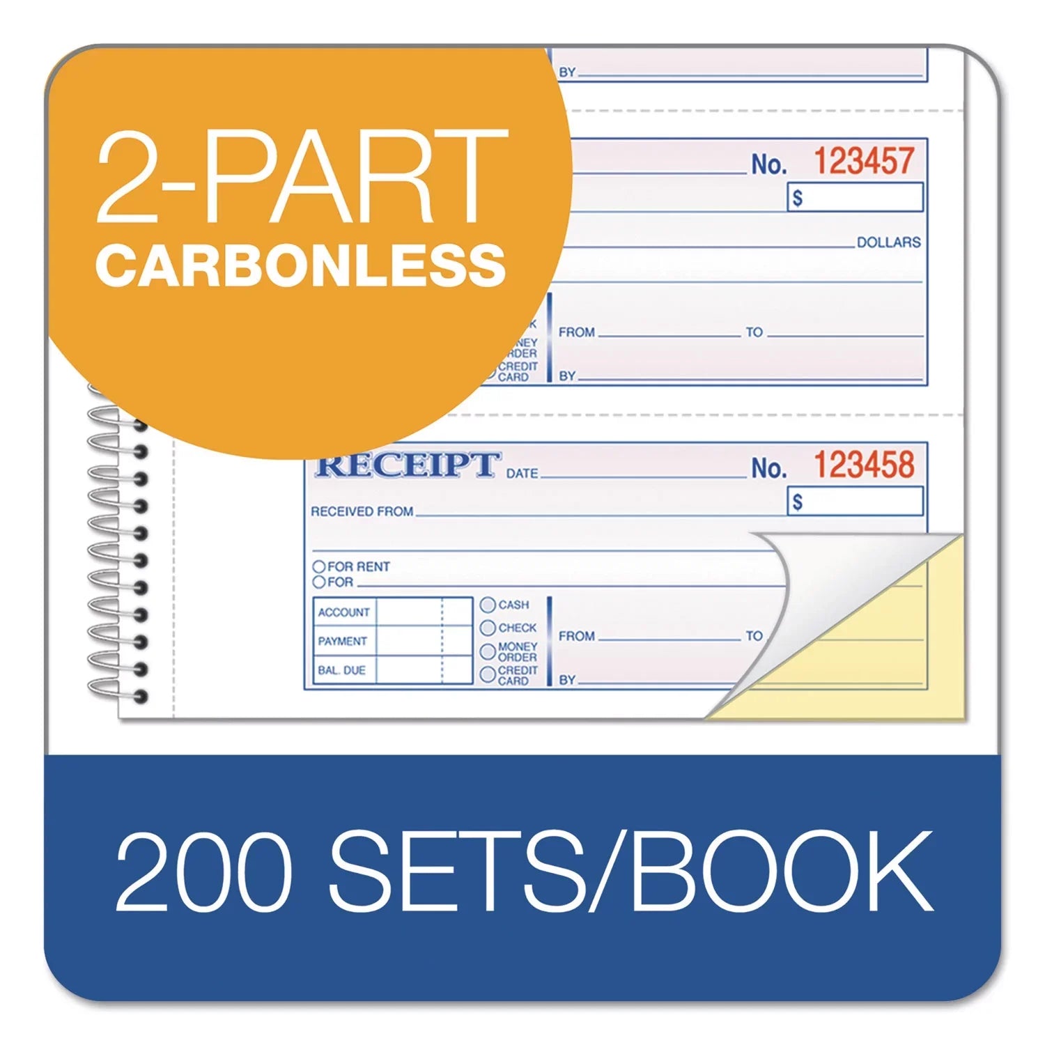 Adams TOPS Money/Rent Receipt Book, Two-Part Carbon, 7 x 2.75, 4 Forms/Sheet, 200 Forms Total