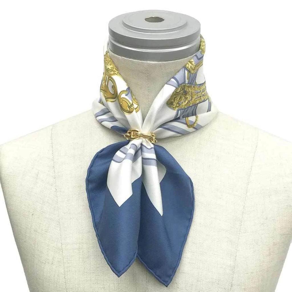 Pre-Owned HERMES Hermes Carre 45 Scarf Muffler BRIDES de GALA (ceremonial bridle) White x Blue 100% Silk (Like New)