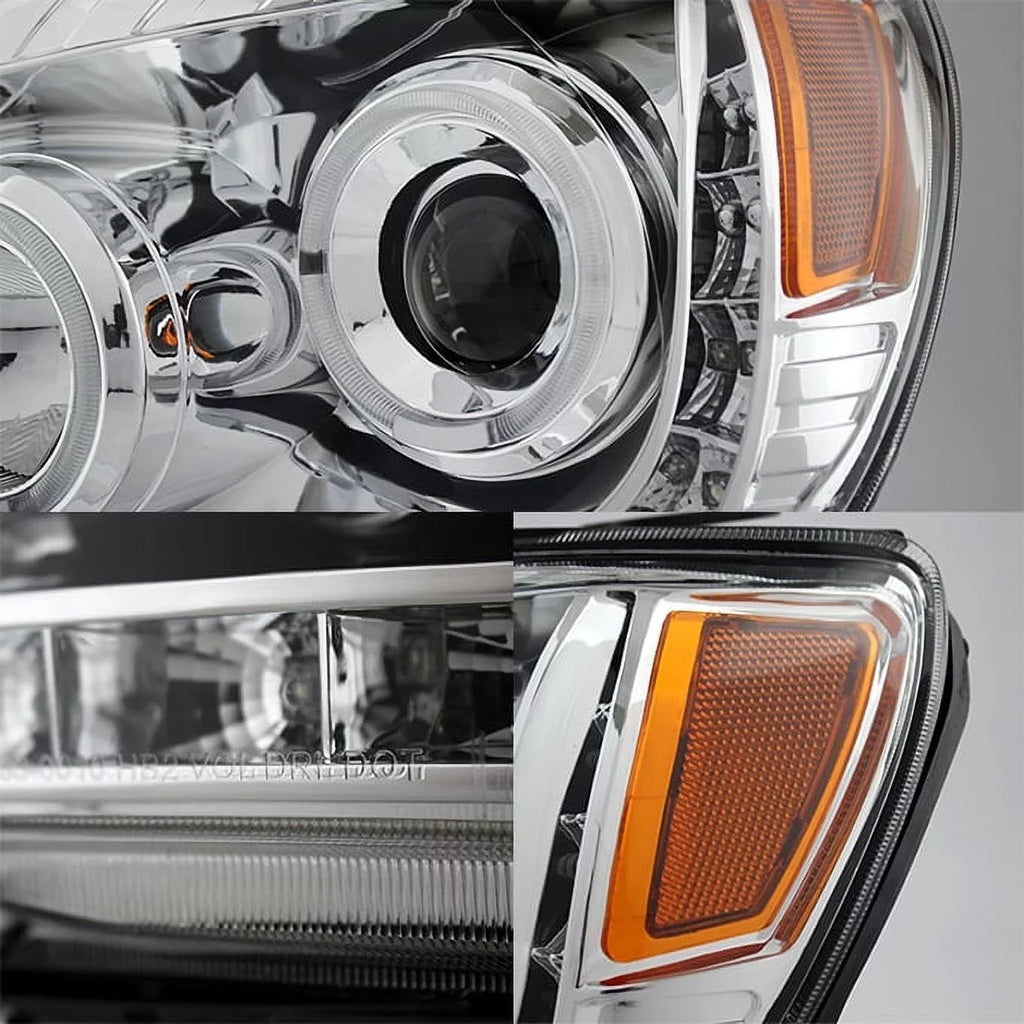 AKKON - For Toyota Tacoma Chrome Clear Dual Halo Ring DRL Daylight LED Projector Headlights Replacement Pair