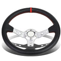 D Motoring SW-T520-SL-RD 350mm Silver 6-Bolt Spoke Red Stitched PVC Leather Racing Steering Wheel