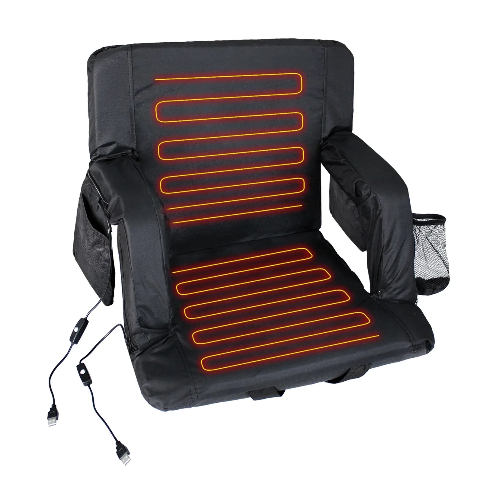Sojoy Double Heated Stadium Seats for Bleacher with Back Support, 21" Extra Wide Folded Bleacher Chair with USB Heat for Outdoor Camping, Sports Gaming