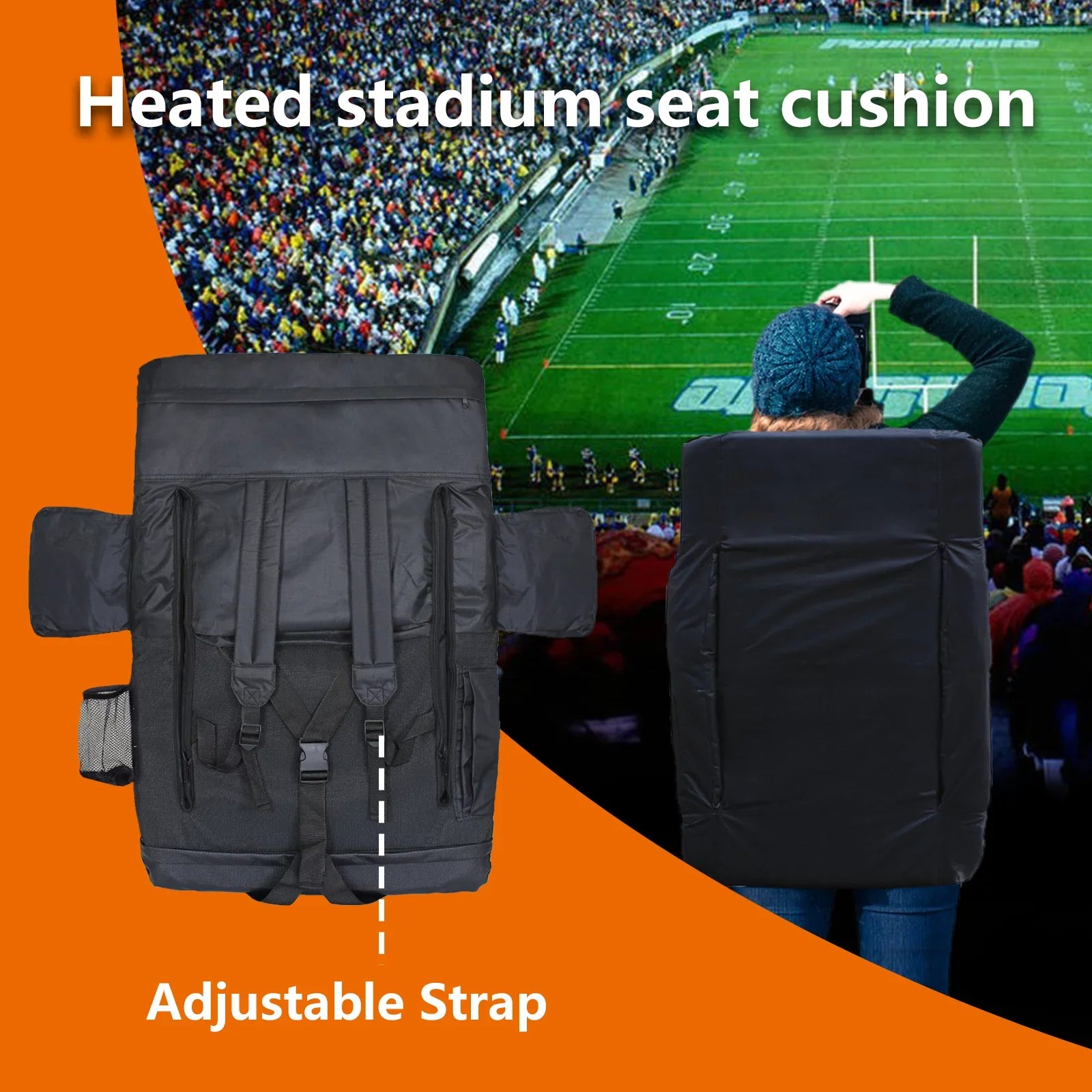 Sojoy Double Heated Stadium Seats for Bleacher with Back Support, 21" Extra Wide Folded Bleacher Chair with USB Heat for Outdoor Camping, Sports Gaming