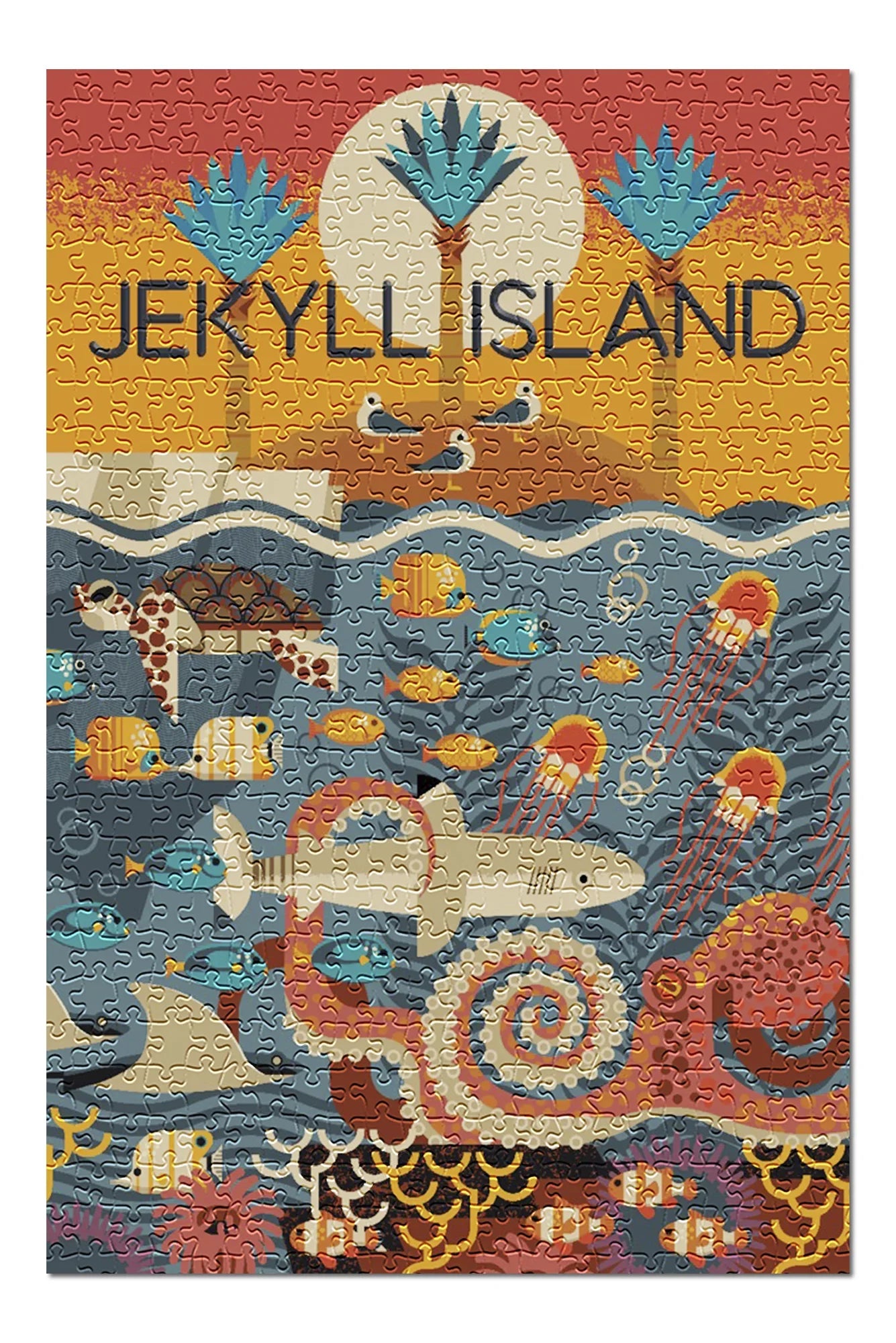 Jekyll Island, Georgia, Textured Geometric (19x27 inches, Premium 500 Piece Jigsaw Puzzle for Adults and Family, Made in USA)