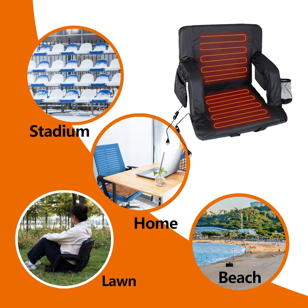 Sojoy Double Heated Stadium Seats for Bleacher with Back Support, 21" Extra Wide Folded Bleacher Chair with USB Heat for Outdoor Camping, Sports Gaming