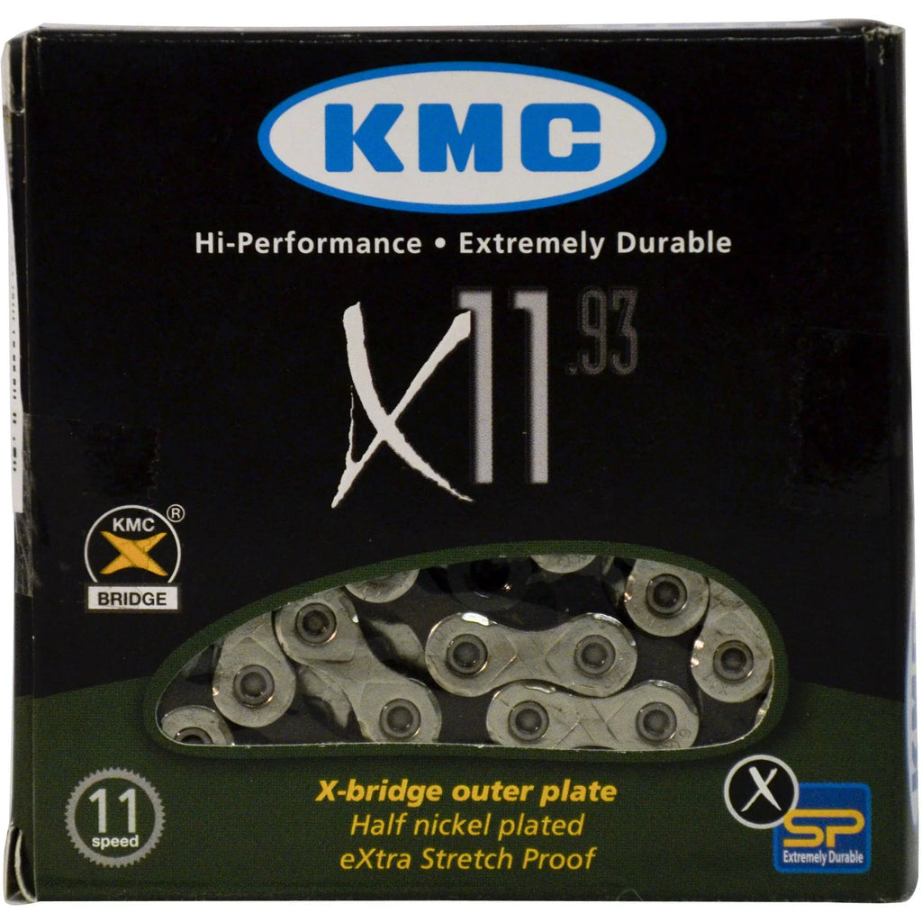 KMC Chain X11.93 11 Speed Bicycle Chain 1/2 x 11/128 in, 118 links Nickel Plated Bike Chain