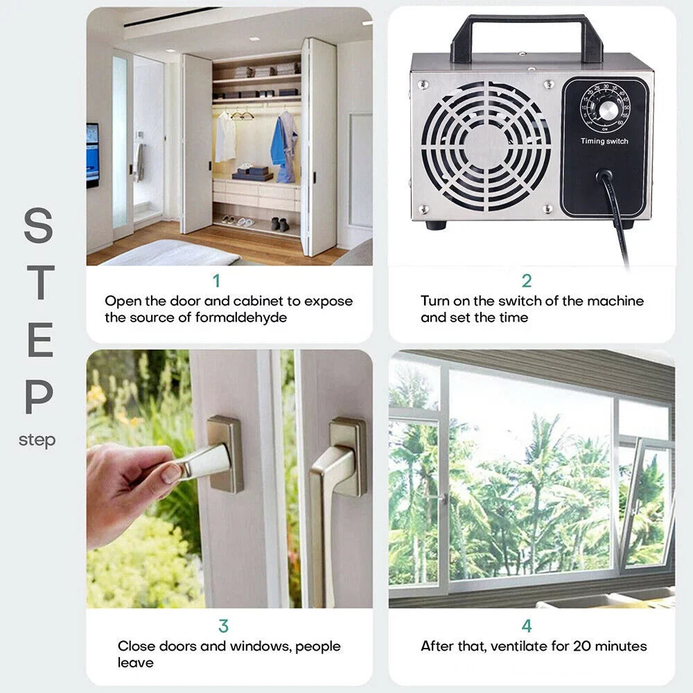 Kydely Room Ozone Machine Glossy Steel Finish 41dB - Eliminate Smoke, Dust & Pollutants with Powerful Ozone