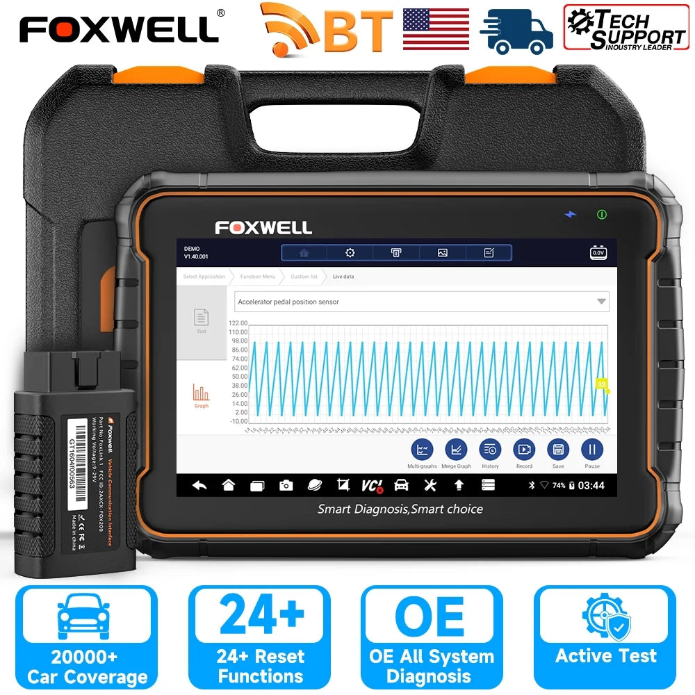 Foxwell GT60 Bluetooth Automotive Bidirectional Diagnostic Scan Tool Car All Systems OBD2 Scanner Code Reader 24 Reset Maintenance Services ABS Bleeding Vehicle Analyzer Auto Vin 2 Year Free Update
