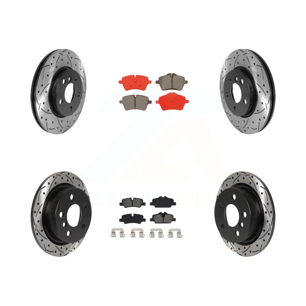 Transit Auto - Front Rear Coated Drilled Slotted Disc Brake Rotors And Semi-Metallic Pads Kit For Mini Cooper KDS-100772