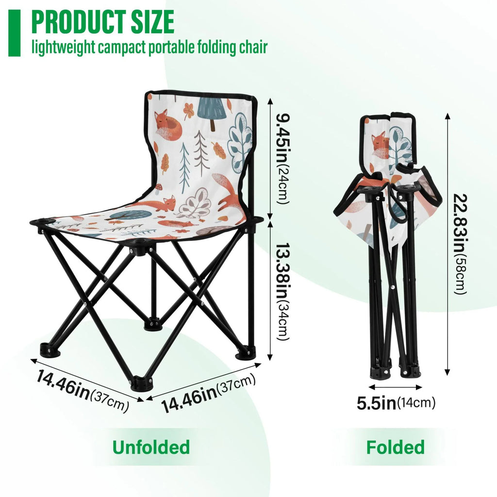 Fox in Forest Portable Camping Chair Outdoor Folding Beach Chair Fishing Chair Lawn Chair with Carry Bag Support to 220LBS