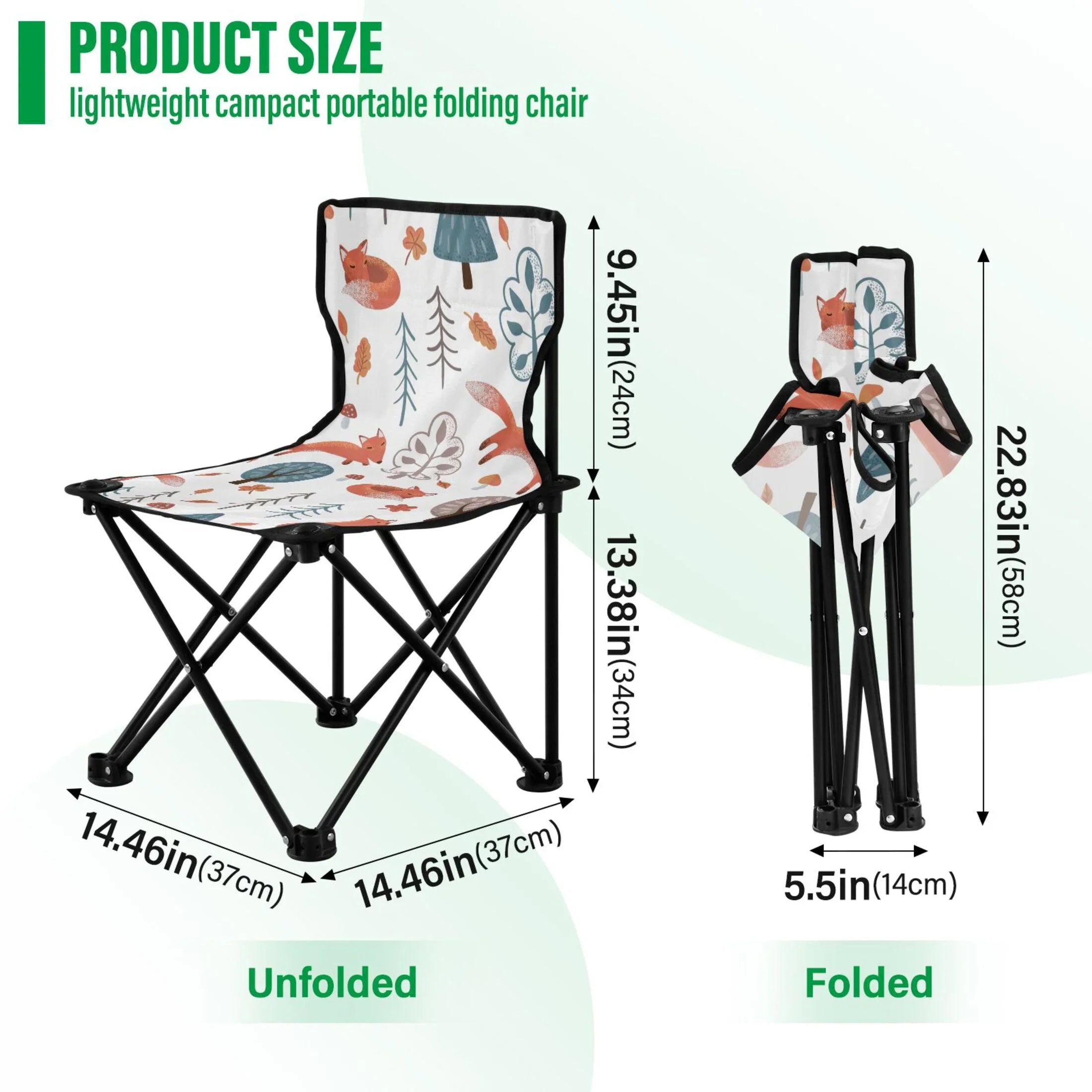 Fox in Forest Portable Camping Chair Outdoor Folding Beach Chair Fishing Chair Lawn Chair with Carry Bag Support to 220LBS