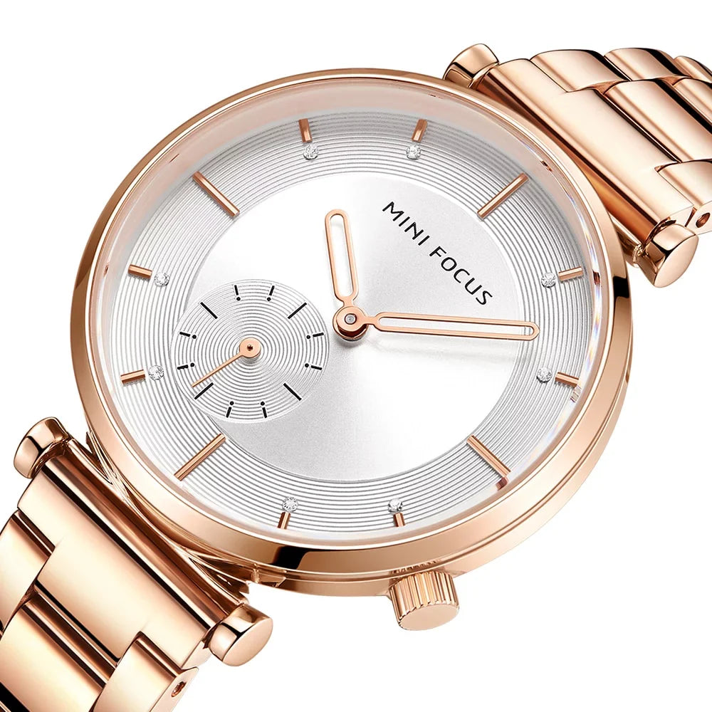 MINI FOCUS Women Watches Brand Luxury Fashion Ladies Watch 30M Waterproof Reloj Mujer Relogio Feminino Rose Gold Stainless Steel