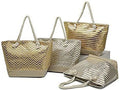 Large Women Metallic Print Tote Beach Bag with Zipper Top - Silver or Gold - Chevron or Stripe Pattern - Can be Personalized with Initial, Monogram or Name Gold Stripe