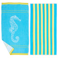 Outstanding Bay Home Cotton Printed 2-Pack Beach Towel (2 Pack - 30" x 60", Seahorse Blue / Yellow)