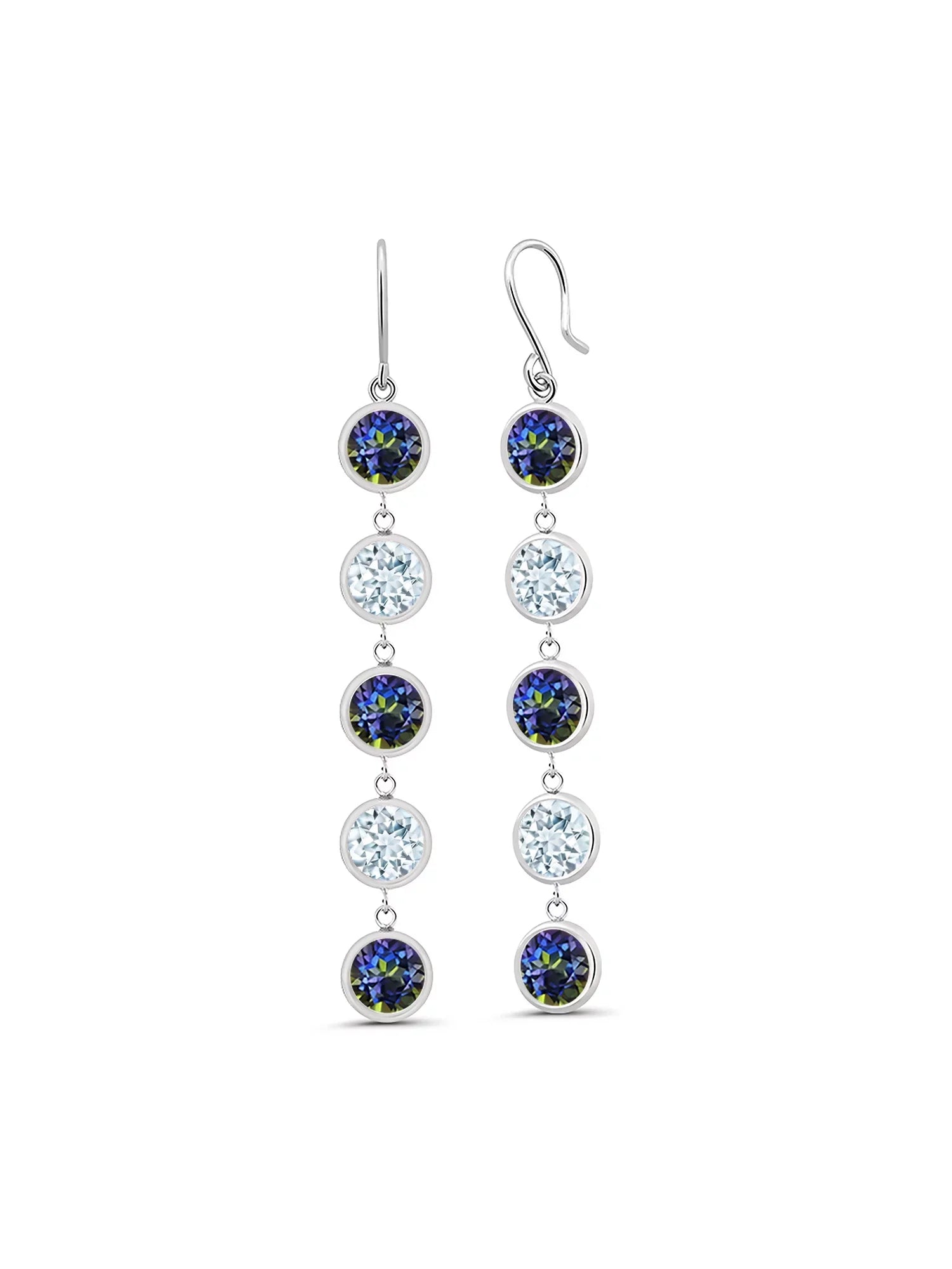Gem Stone King 9.00 Ct Round Blue Mystic Topaz Sky Blue Aquamarine 925 Sterling Silver Earrings
