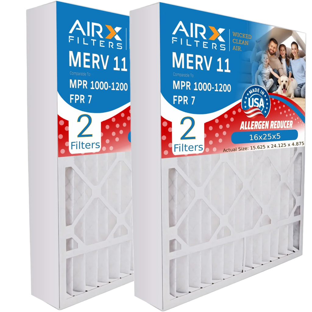 16x25x5 Air Filter MERV 11 Comparable to MPR 1000, MPR 1200 & FPR 7 Fitting with Air Bear 255649-105 Premium USA Made 16x25x5 Furnace Filter 2 Pack by AIRX FILTERS WICKED CLEAN AIR.