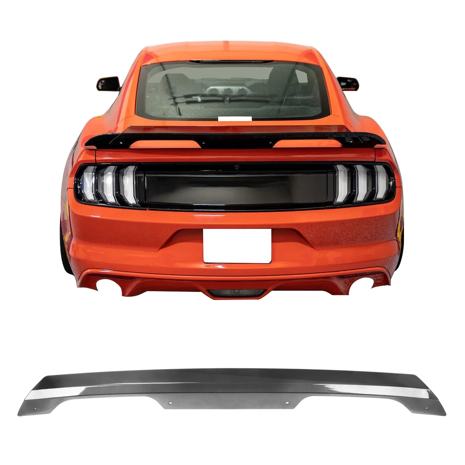 Ikon Motorsports Gurney Flap Fitting With 2015-2023 Ford Mustang Coupe & Convertible GT500 Style PC Smoke Rear Trunk Spoiler Gurney Flap Wicker Bill With Hardware Kit