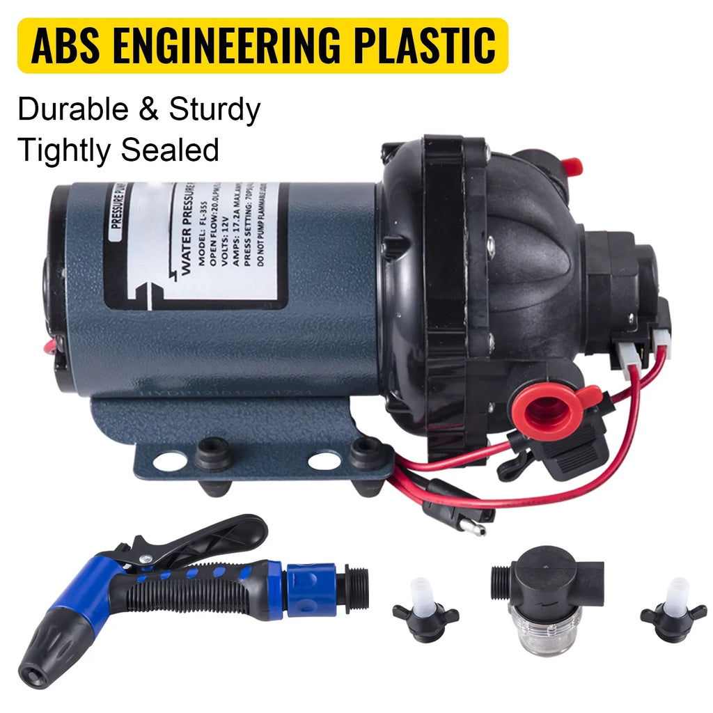 BENTISM RV Water Pump 5.3 GPM 5.5 Gallons Per Minute 12V Water Pump Automatic 70 PSI Diaphragm Pump with 25 Foot Coiled Hose Washdown Pumps for Vessel Caravan Rv Marine Yacht