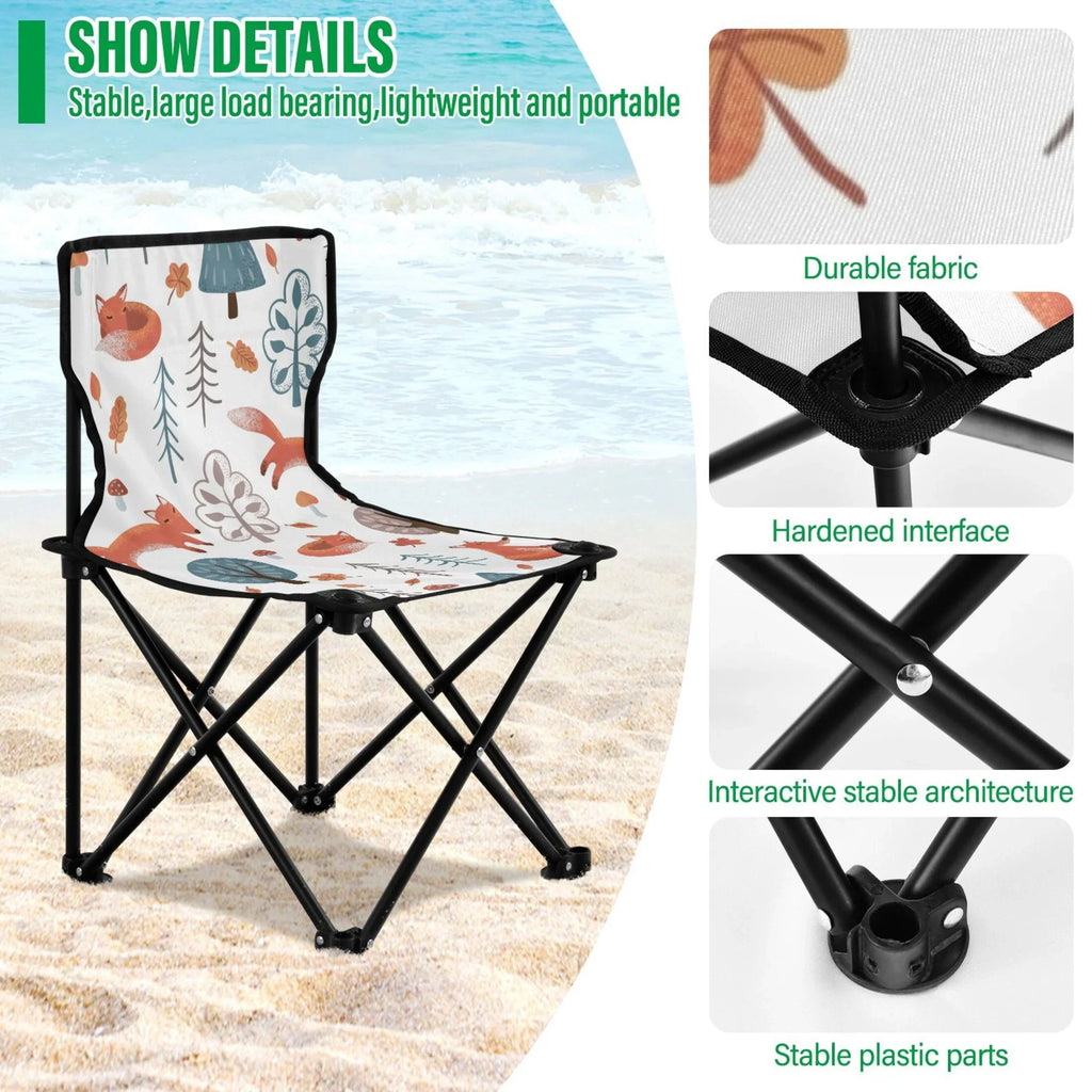 Fox in Forest Portable Camping Chair Outdoor Folding Beach Chair Fishing Chair Lawn Chair with Carry Bag Support to 220LBS