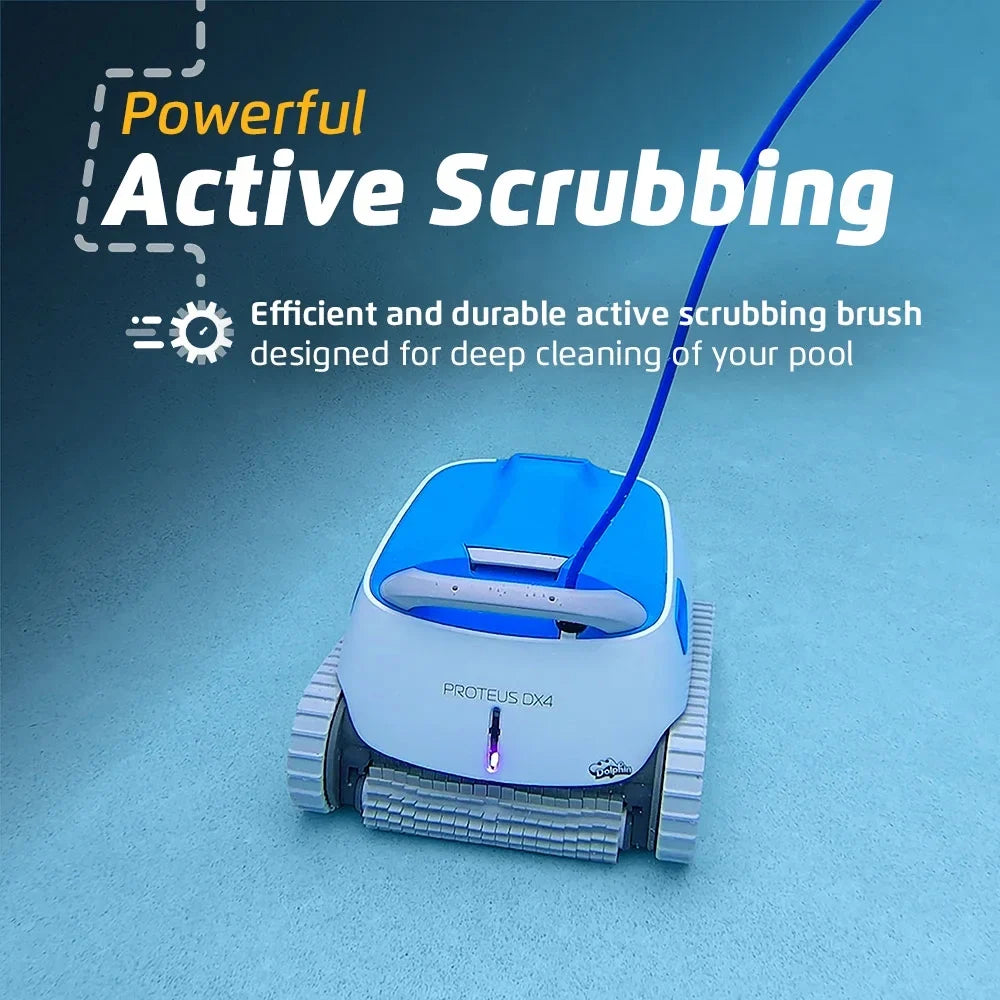 Dolphin Proteus DX4 Robotic Pool Vacuum Cleaner — Wall Climbing Capability — Powerful Waterline Scrubbing — Excellent for All Pool Types up to 50 FT in Length