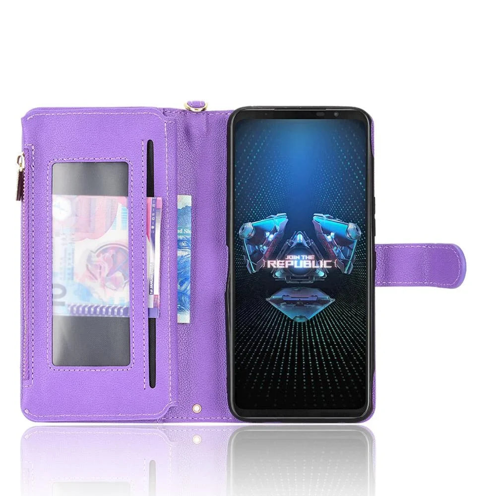 Case for Asus ROG Phone 5 Magnetic PU Leather Flip Leather Shield Zipper Wallet Card Holder