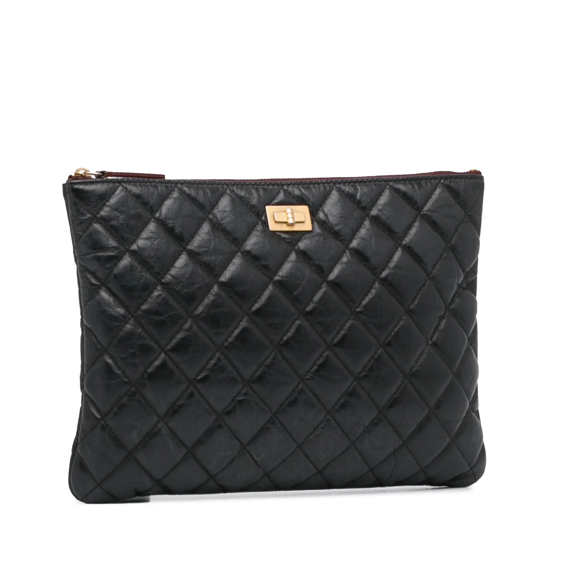 Pre-Owned Authenticated Chanel Reissue O Case Lambskin Leather Black Pouch Unisex (Good)