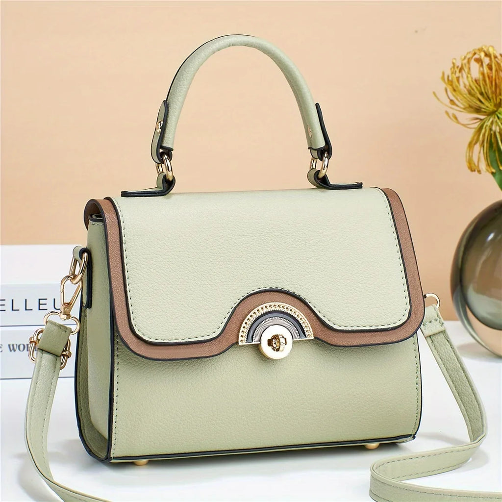 Junior Color Ontrast Handbags, Trendy Turn Lock Crossbody Bag, Women's Flap Square Purses
