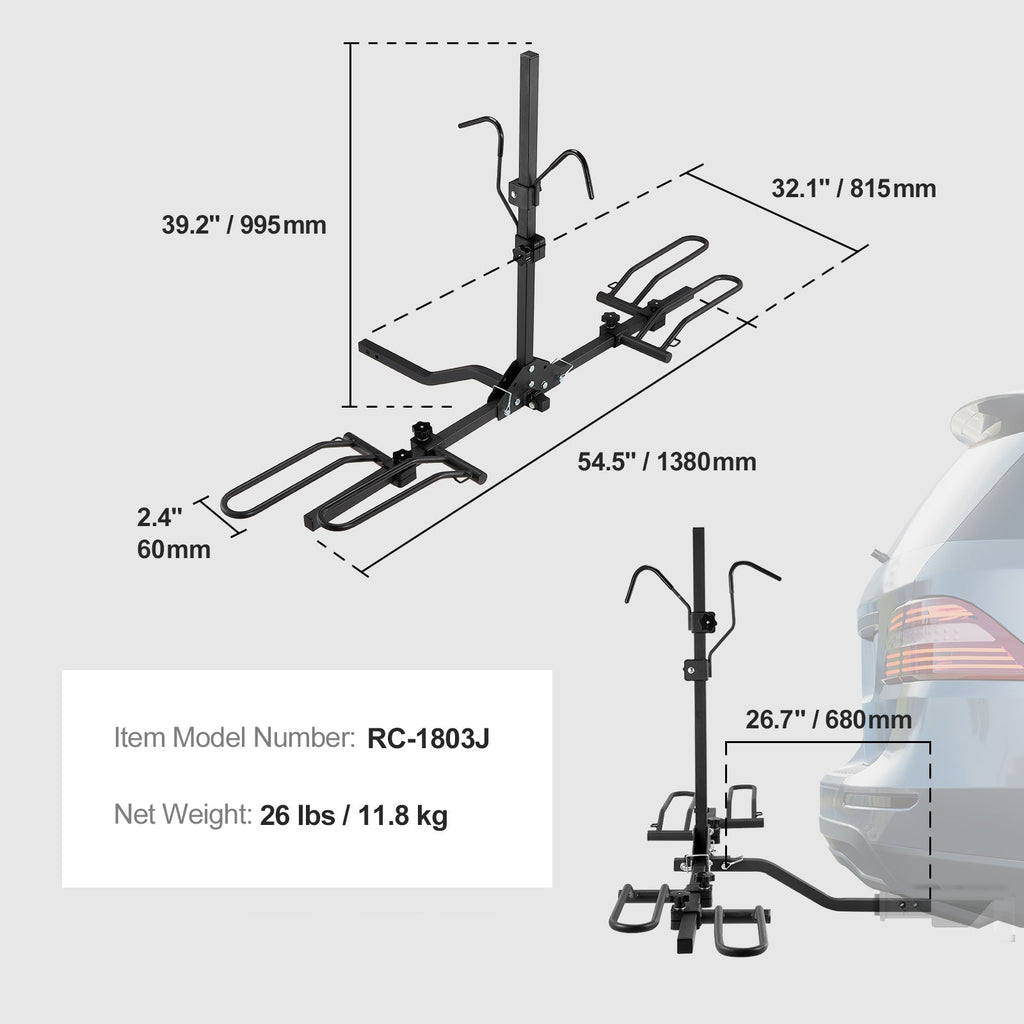 SKYSHALO Hitch Mount Folding Carrier Car Truck SUV 1.25"/2" Receiver 2-Bike Rack