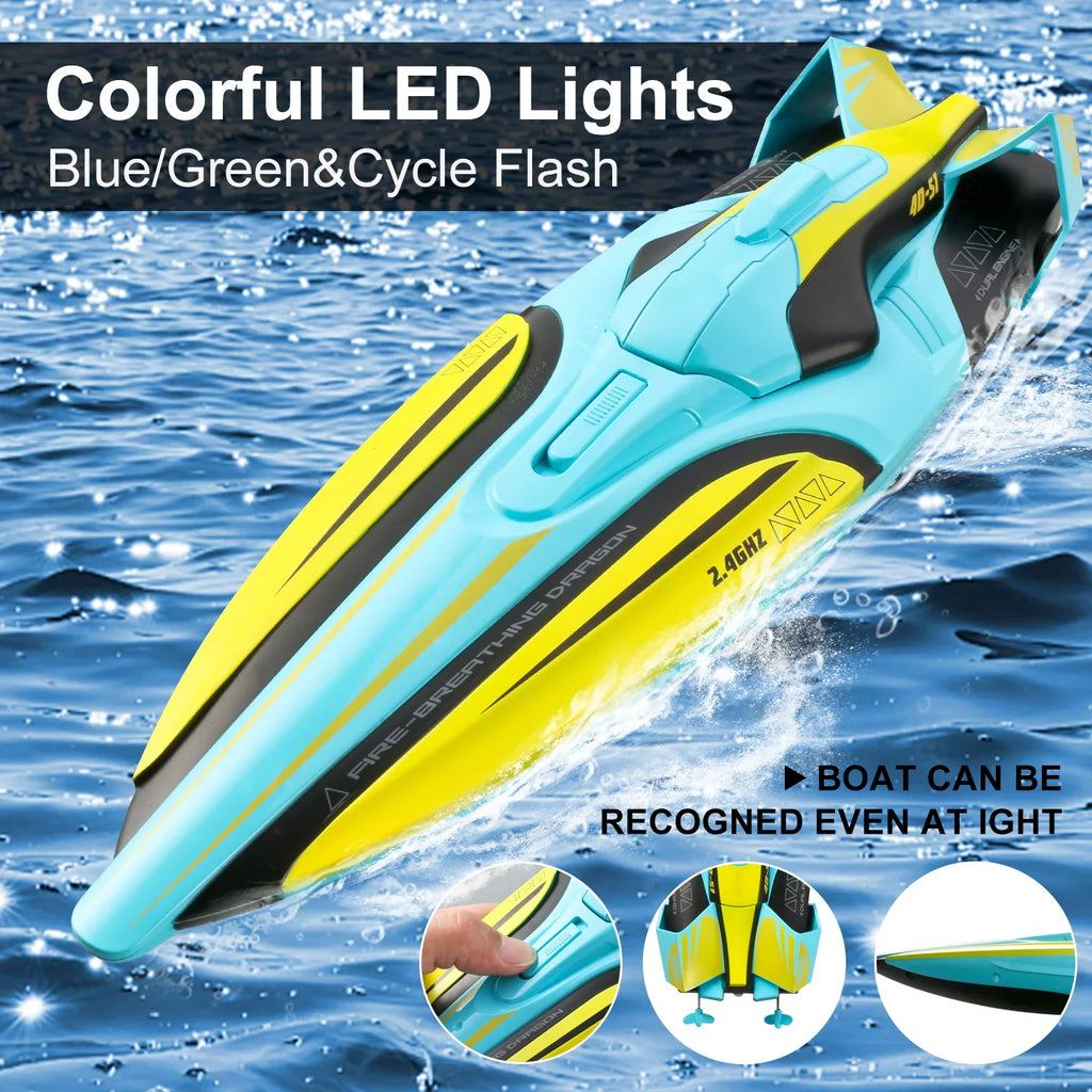 4DRC S1 RC Vessel - Remote Control Ship for Pools and Lakes, 4 Channel 2.4GHZ Remote Control, and Rechargeable Vessel Battery，Yellow