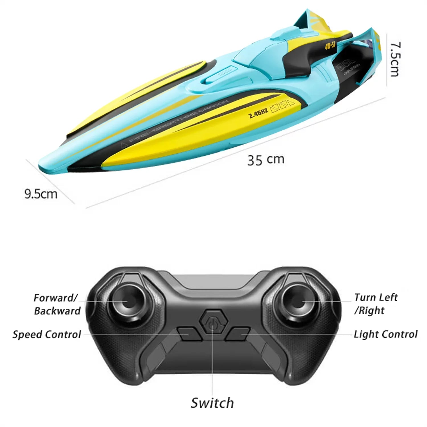 4DRC S1 RC Vessel - Remote Control Ship for Pools and Lakes, 4 Channel 2.4GHZ Remote Control, and Rechargeable Vessel Battery，Yellow