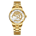 Yellow Gold Quartz Steel Belt Dragon And Phoenix Couple Watch