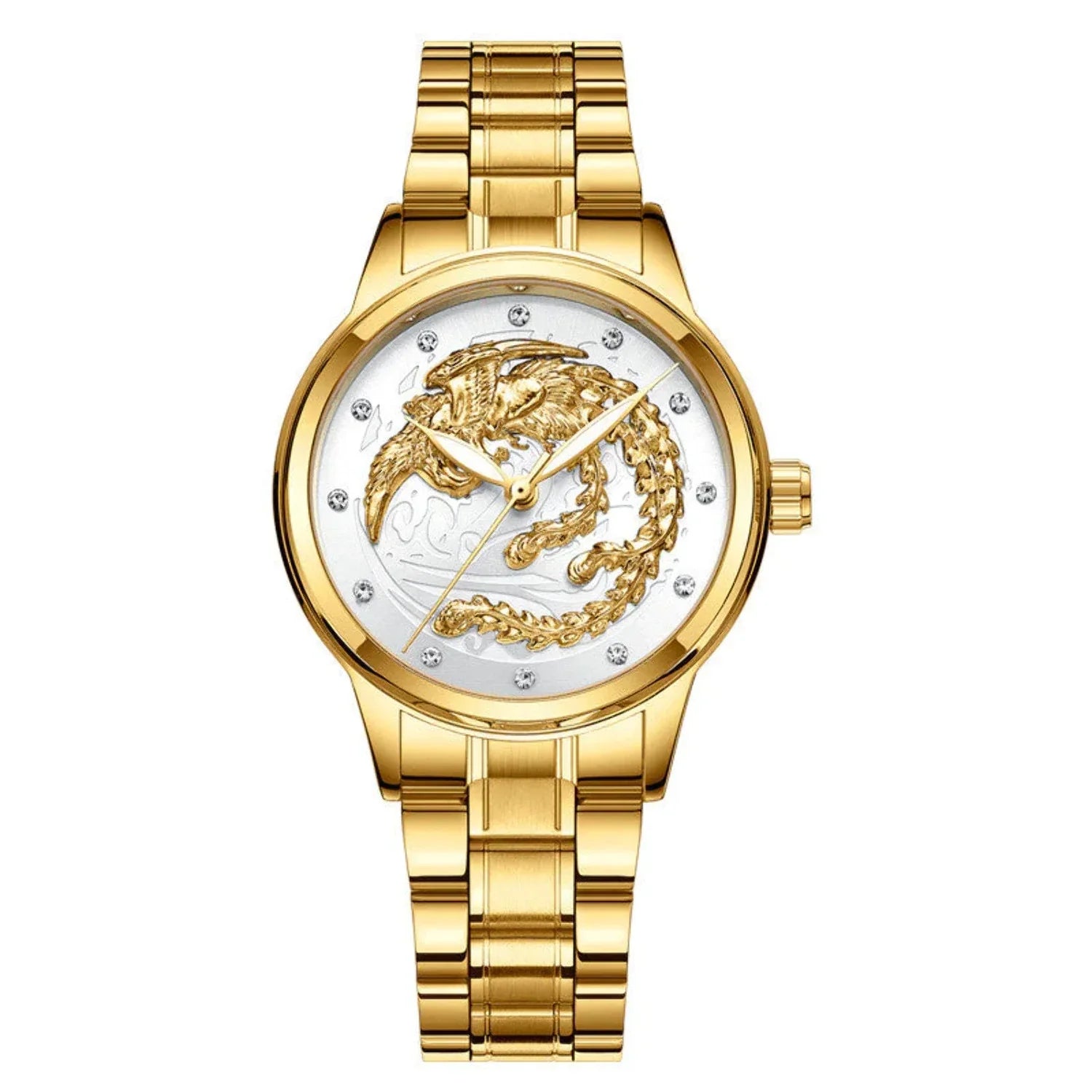 Yellow Gold Quartz Steel Belt Dragon And Phoenix Couple Watch