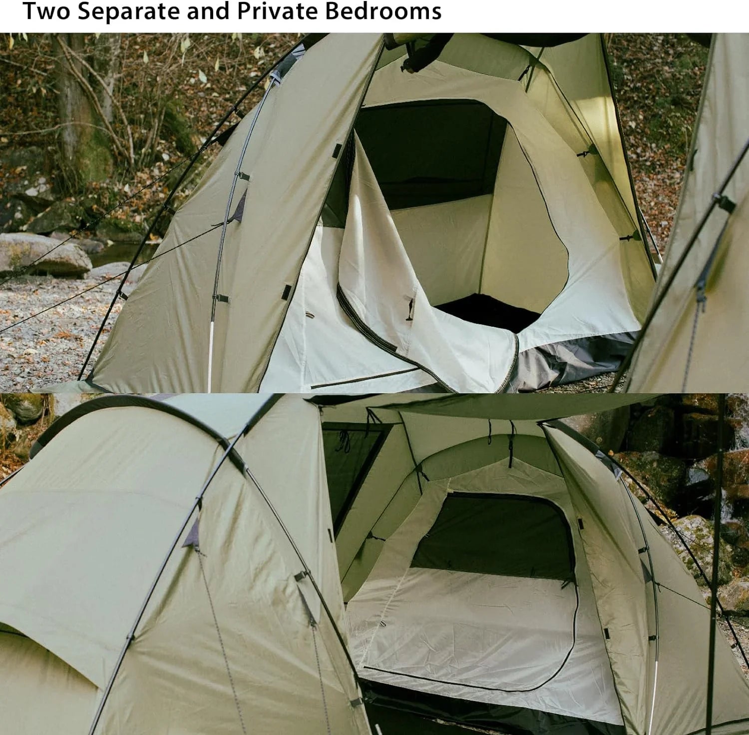 YANPO Glamping Tent with Porch, 2/3/4/5/6 Person Resilient Environment Camping Tent, Large Family Tent with Room Divider, Easy Setup Tent with Screen Room