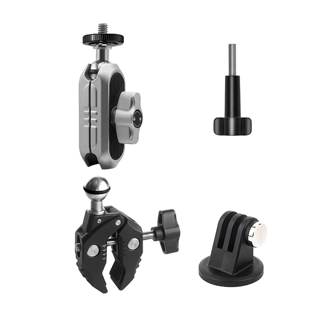 Aluminum Alloy Camera Mount Clamp - Bicycle Handlebar Adapter, 1.5kg Load Capacity, Dual Rotatable Ball Head, Adapter, Matching with AKASO, DJI, Hero 11/10/9/8/7, Insta360